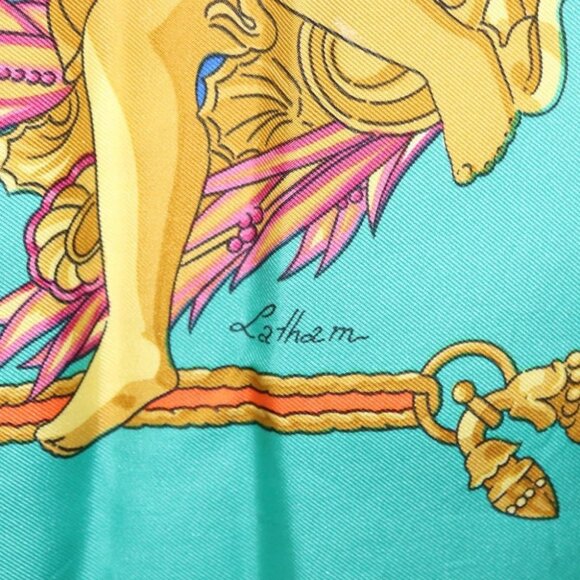 HERMES Carre 90 Scarf ""HOMMAGE A CHARLES GARNIER"" Silk Green Auth BA6851 - Picture 6 of 9